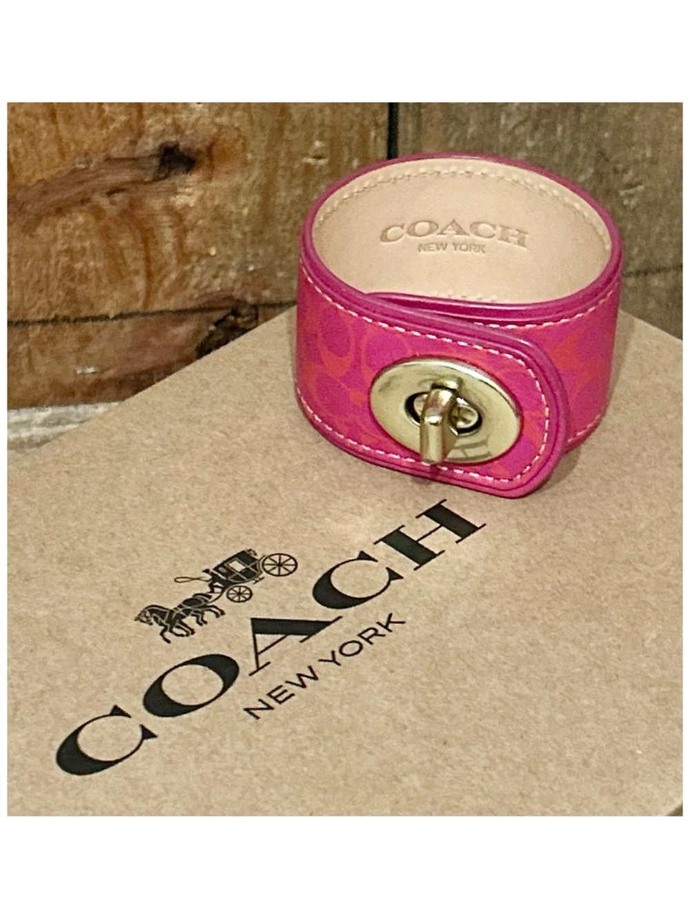 Coach Leather Signature Turnlock Cuff Bracelet. - Picture 3 of 15